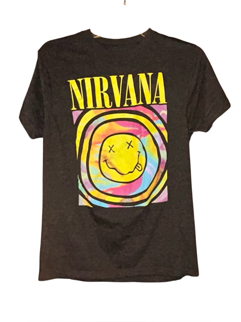 Nirvana Smiley Face Graphic Tee Shirt Women’s Medium Black Rock Band Tee Grunge